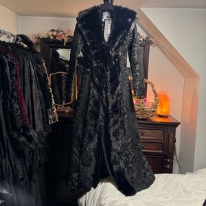 Elegant Black Faux Fur Long Coat